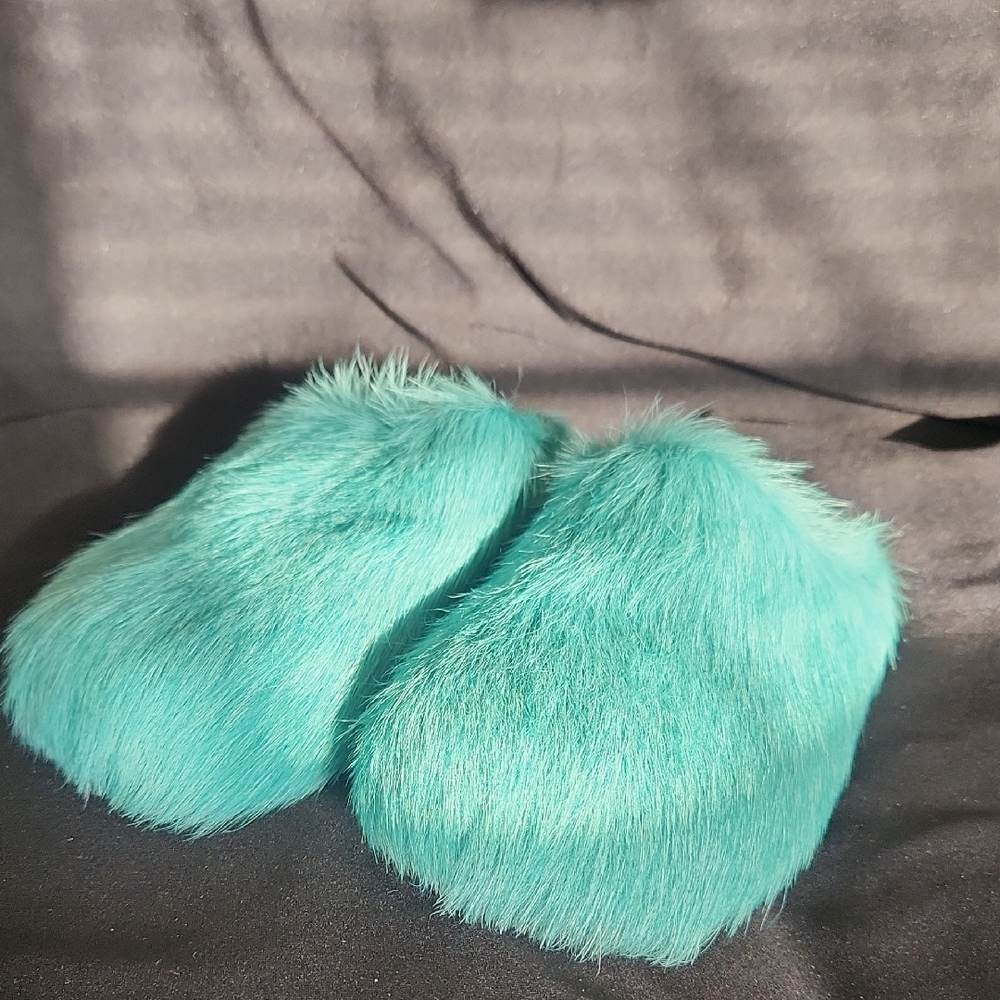 Fuzzy Teal Slippers